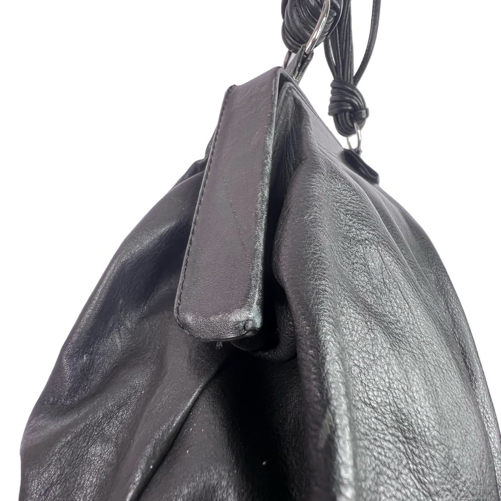 Annette Gortz Black Leather Oversized Pouch Purse Shoulder Bag Handbag Strappy - Picture 5 of 7